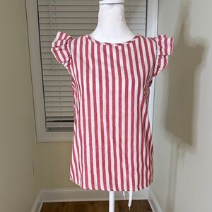 Red and White Striped Ruffle Sleeve Top